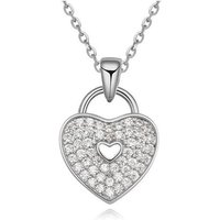 Charles William Women's 'Locked' Love Heart Pendant on Silver Necklace | Size: 23 cm