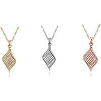 Charles William Women's Silver Leaf Diamond Pendant on Necklace in Rose Gold | Size: 23 cm