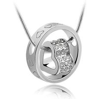 Charles William Women's Heart Shaped Pendant in Necklace Round Circle of Love in Silver | Size: 23 cm