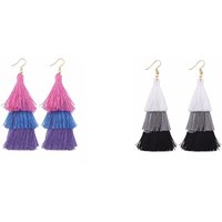 Charles William Women's Layered Coloured Tassel Drop Fashion Earrings in White | Size: 8 cm