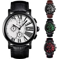 Chronograph Watch Genuine Leather Strap & Date Display