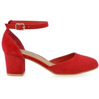 XY London Women's 'Billie-May' Chunky Strappy Mid Block High Heels Court Shoes in Red | Size: 5