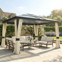OUTSUNNY 4 x 3.6m Hardtop Gazebo Canopy with Roof & Aluminium Frame in Black