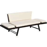 OUTSUNNY 2 in 1Rattan Folding Chaise Lounger w/ Cushion for Garden in Brown