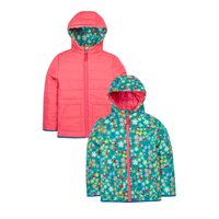 Frugi Girl's Reversible Toasty Trail Jacket in Pink | Size: 1-2 Years
