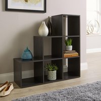 Home Source Step Style Storage Cube 6 Shelf Bookcase Wooden Display Staircase Unit in Black