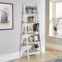 Home Source Ladder Shelf Bookcase 5 Tier Storage Shelving Display Stand Wall Rack in White