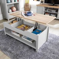 Home Source Coffee Table Lift Up Oak Top Home Reception Storage Shelf Avon in Grey
