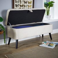 Ottoman Box Velvet Fabric Hidden Storage Wooden Legs Living