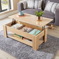 Home Source Lift Up Coffee Table With Storage Shelf Living Room Home Orlando in Natural