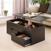 Home Source Wooden Coffee Table With Lift Up Top & 2 Large Storage Drawers in Black