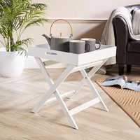 Home Source Folding Butlers Side Table Portable Wood Food Serving Tray Drink Tea in White