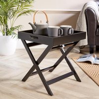 Home Source Folding Butlers Side Table Portable Wood Food Serving Tray Drink Tea in Black