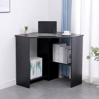 Home Source Wellington Compact Office Computer Corner Desk with Storage Shelves in Black
