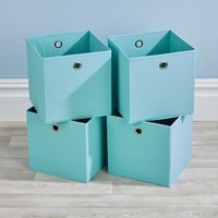 Home Source Folding Square Storage Utility Box Drawer 4 Piece Fabric Cube Set in Aqua