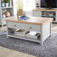 Home Source Coffee Table 2 Drawer Dark 36mm Oak Top Home Reception Table in Grey