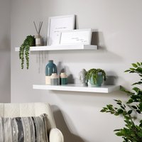 Home Source Pair of 80cm Floating Storage Shelf Wall Mounted Wooden Book Shelves in White