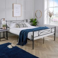 Home Source Metal Frame Bed Childrens Kids Bedframe with Headoard Dark Grey | Size: Single