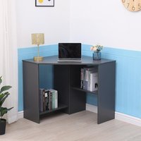 Home Source Wellington Compact Office Computer Corner Desk with Storage Shelves in Dark Grey