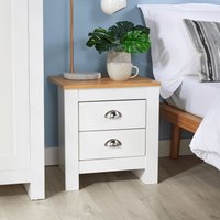 Home Source Bedside 2 Drawer Bedroom Oak Top Metal Handle Wood Nightstand in White