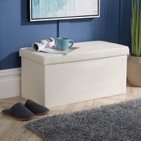 Home Source Folding Ottoman Chest Boucle Teddy Bear Fabric Solid Storage Box in Cream