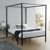 Home Source Sierra Modern Metal Canopy Bed 4 Poster Black Frame Home Bedroom | Size: King