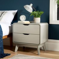 Home Source 2 Drawer Bedside Scandi Legs Home Bedroom Nightstand Lamp Side Table in Light Grey