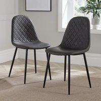Home Source Kitchen Dining Chairs Pair Set of 2 Metal Legs Diamond Fabric Design in Dark Grey