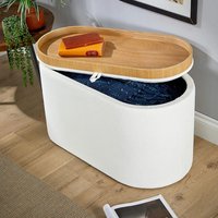 Home Source Storage Ottoman Reversible Lid Table Boucle Teddy Fur Home Box in White