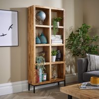 Home Source Open Tall Bookcase Solid Wooden Mango Frame Iron Home Office Storage in Light Oak
