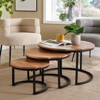 Home Source Nest 3 Tables Solid Acacia Wooden Top Home Compact Design Living Room in Light Brown