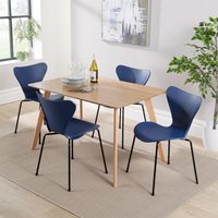 Kitchen Dining Table Set 120cm Veneer Top Beech Legs 4 Chairs