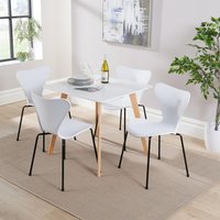 Home Source Trinity Table & 4 Penny Chairs Dining Set White Top Wooden Legs