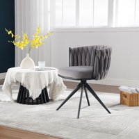 Home Source Elegant Round Back Grey Velvet Accent Chair Plush Modern Home Décor