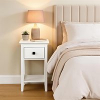 Home Source 1 Drawer Bedside Table White Nightstand MDF Bedroom Compact 55cm High