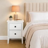 Home Source 2 Drawer Bedside Table White Nightstand MDF Bedroom Compact 61cm High