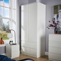 Home Source Wardrobe 2 Door 2 Drawer Storage Cabinet Modern Home Bedroom Unit in White