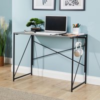 Home Source Folding Compact Desk Storage Hook Wood Metal Office Computer Table in Grey