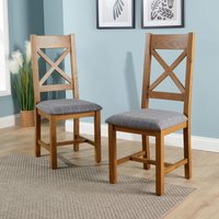 Home Source High Cross Backed Dining Chair Grey Checked Seat Solid Oak Legs