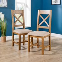 Home Source High Cross Backed Dining Chair Beige Wool Seat Solid Oak Legs