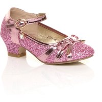 AJVANI Women's Low Block Heel Princess Glitter Mary Janes in Pink | Size: 12