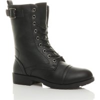 AJVANI Women's Lace Up Buckles Military Biker Ankle Boots in Black | Size: 5