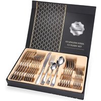 KAV 24pcs Stainless Steel Cutlery Set - Modern Eye Catching Sleek Design, Mirror Finished for Dinner Set, Gift in Silver