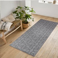 Desire Rugs Anti-Slip Cubed Trellis Design Doormat - Machine Washable for Easy Care in Silver | Size: 67 cm x 120 cm