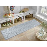 Desire Rugs Ivy Anti-Slip Greek Key Design Doormat - Machine Washable for Easy Care in Silver | Size: 40 cm x 60 cm