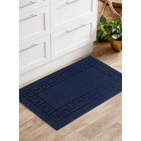 Desire Rugs Ivy Anti-Slip Greek Key Design Doormat - Machine Washable for Easy Care in Navy | Size: 50 cm x 80 cm