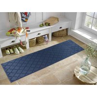 Desire Rugs Ivy Anti-Slip Trellis Design Doormat - Machine Washable for Easy Care in Navy | Size: 80 cm x 150 cm