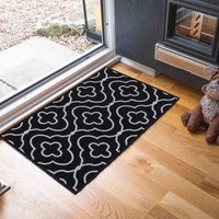 Desire Rugs Anti-Slip Quatrefoil Design Doormat - Machine Washable for Easy Care in Black | Size: 80 cm x 150 cm