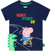 Peppa Pig Boy's Ready Steady Go Mr Dinosaur George Pig T-Shirt in Blue | Size: 5-6 Years