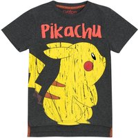 Pokemon Boy's Pikachu Puff Print T-Shirt in Grey | Size: 8-9 Years